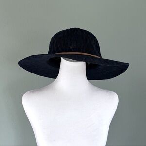 MARCUS ADLER | Navy Boucle Packable Floppy Sun Hat Leather Braided Trim